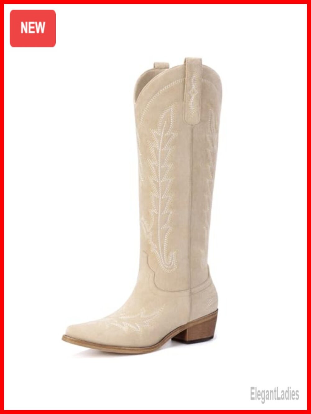 Knee High Pointed Toe Chunky Heel Pull On Zip Western Cowgirl Boots Faux Leather